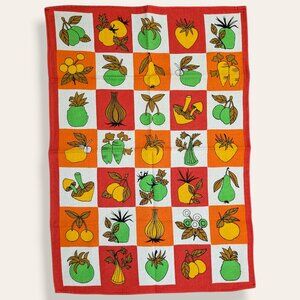 Vintage 100% Cotton Colourful Fruit & Veg Tea Towel
